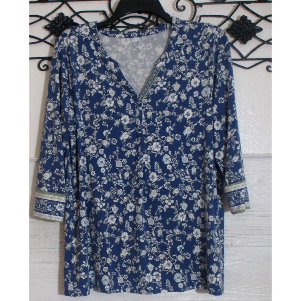 Croft & Barrow Women's Top Size PM Long Sleeve Multicolored Floral V Neck